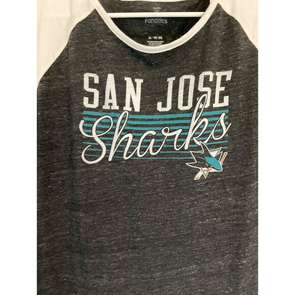 San Jose Sharks size XL Fanatics Women's Raglan Tee Charcoal & White - Picture 4 of 5